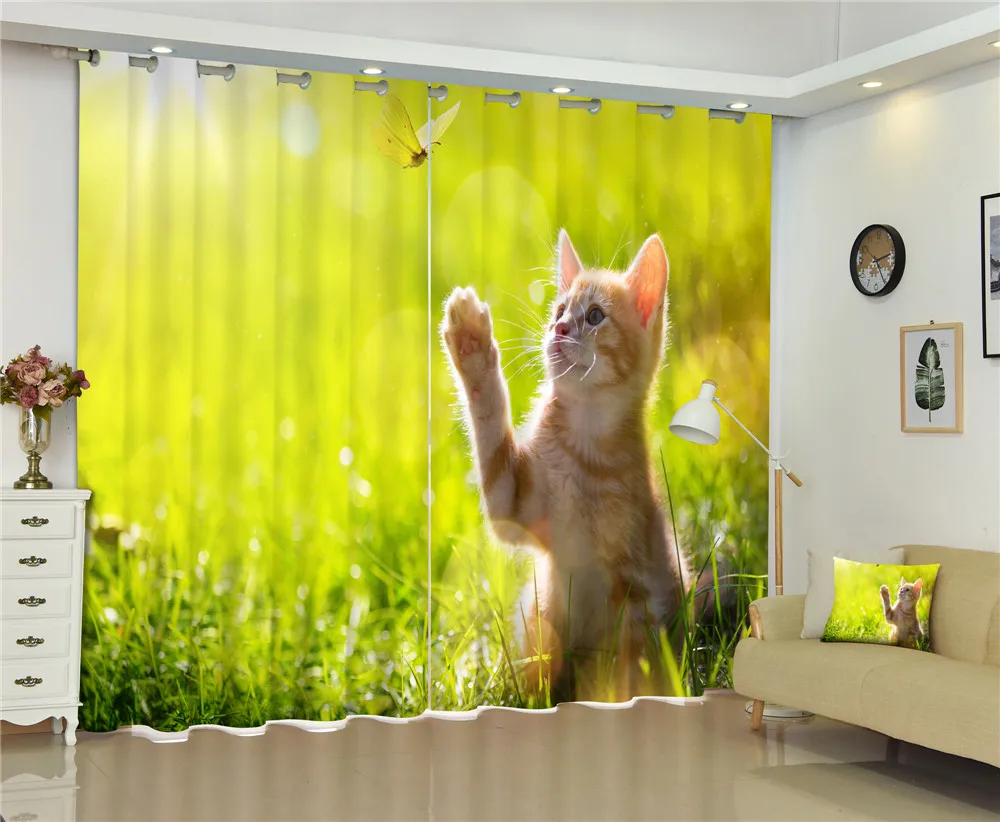 Занавески с милым котом и собакой, семейные Роскошные затемненные 3D занавески для гостиной, детской спальни, занавески, шторы, размер на заказ