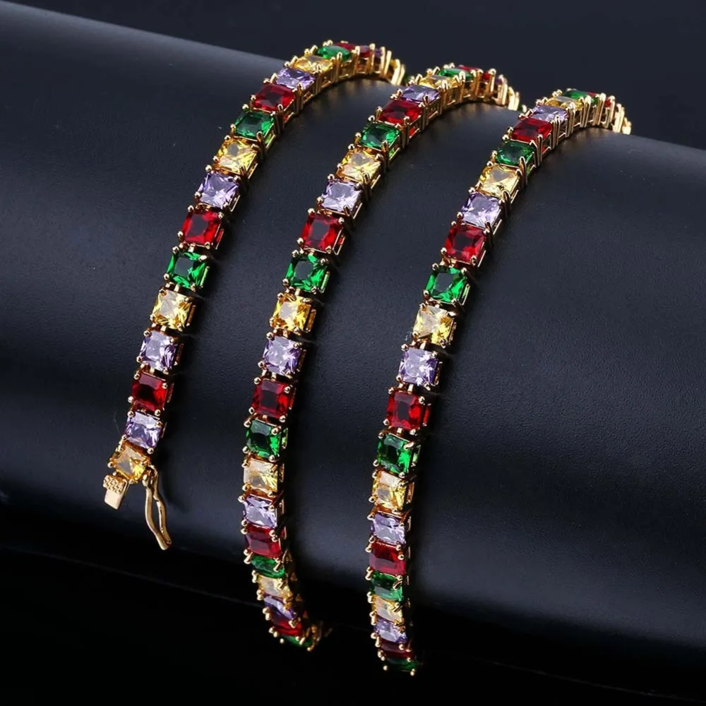 

Tennis Chain Full Iced Out Colorful AAA Zircon 5mm Friendship Necklaces Men 18 22 Inch Woman Beautiful Hip Hop Punk Necklace