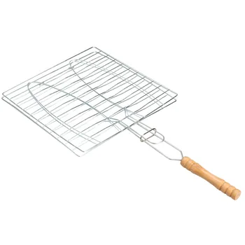 

BBQ Clip Folder Grill Single Fish Meat Basket Barbecue 2 Fish Grilling Roast Folder Tool with Wooden Handle Kitchen Accessories