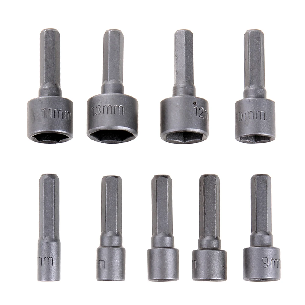 9pcs/set 9 Size Nut Driver Power Nut Metric 1/4 Inch Hex Shank CRV