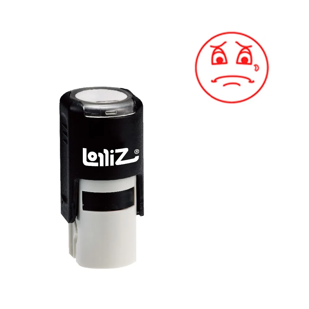 

LolliZ "SAD FACE WITH TEAR" Round Self-Inking Stamp, Teacher Stamp W/Lid, Laser Engraved Rubber, RED
