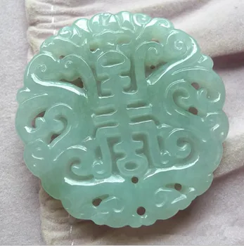 

Natural myanmar yu Hollow out carve brand Shuanglong zhu shou Yu pei yu pendant necklace