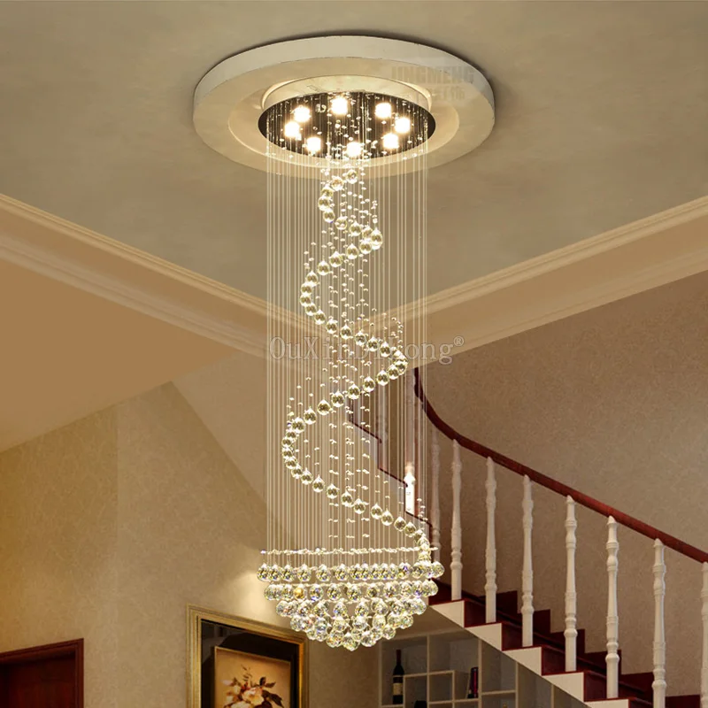 

DHL Customize Dia800*H2500mm duplex stairs spiral crystal chandeliers villa hall led light hotel crystal chandeliers JF1779