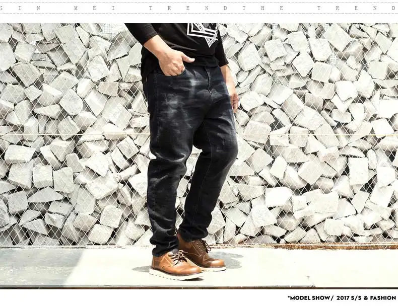 Большие размеры, свободные прямые джинсы, Мужские Стеганые темно-серые Мужские осенне-зимние джинсы выше размера, одежда 40, 42, 44, 46, 48
