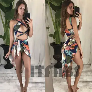 

Bikini Swimsuit Bathing Suit 3 Pieces Summer Hot Female Printed Women Lace Up Bikini Set Push-up Padded Bra