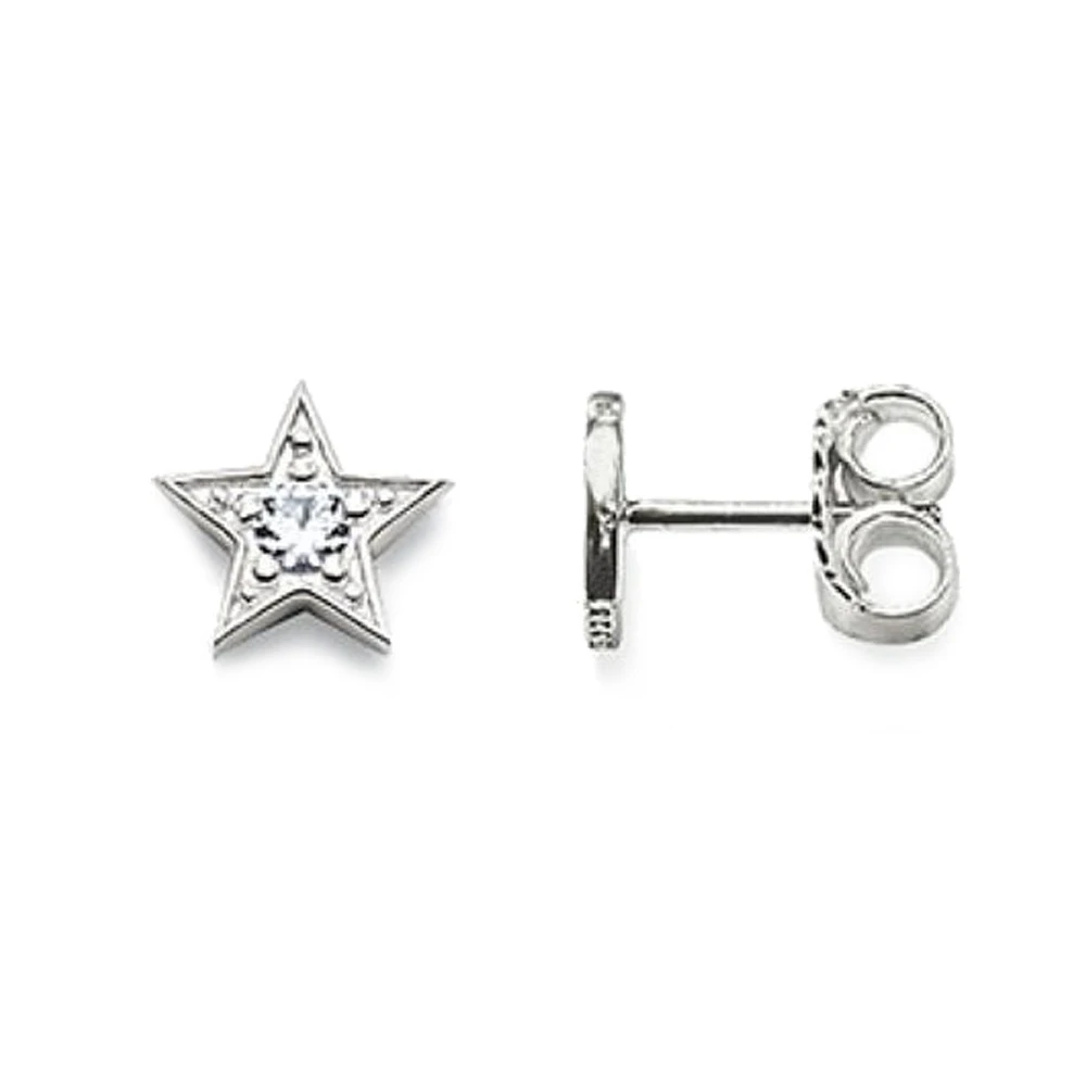 Silver Star Stud Earrings with One 