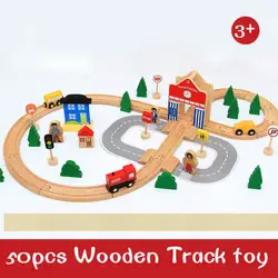 50 шт./компл. деревянный игрушечный поезд высокое качество древесины бука DIY Развивающие деревянные железной дороги поезд трек Слот