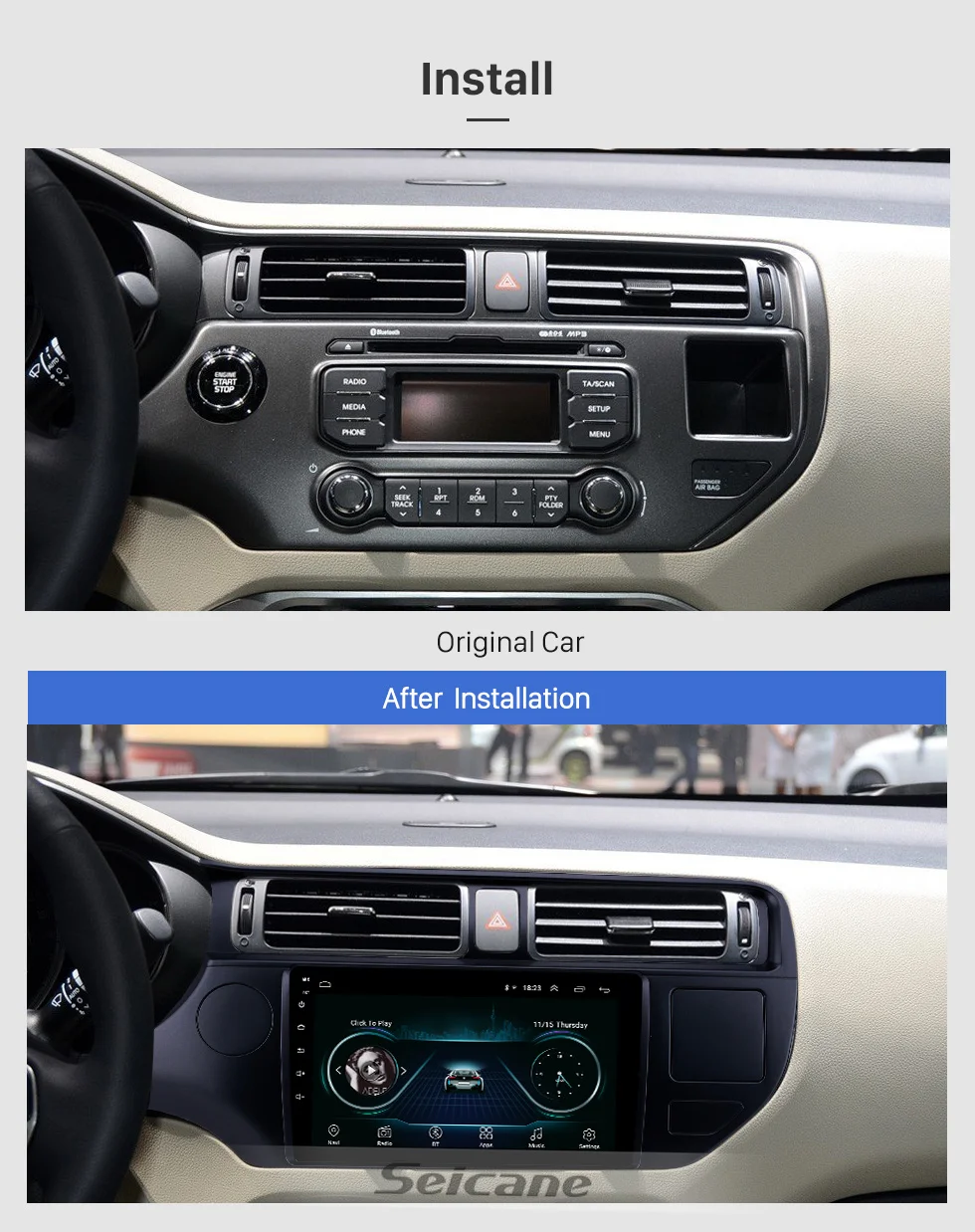 Clearance Seicane 9 inch Android 8.1 Touchscreen GPS Navi Radio for Kia Rio LHD 2012 with USB WIFI AUX support Backup camera Carplay 2 din 1 Clearance Seicane 9 inch Android 8.1 Touchscreen GPS Navi Radio for Kia Rio LHD 2012 with USB WIFI AUX support Backup camera Carplay 2 din 1