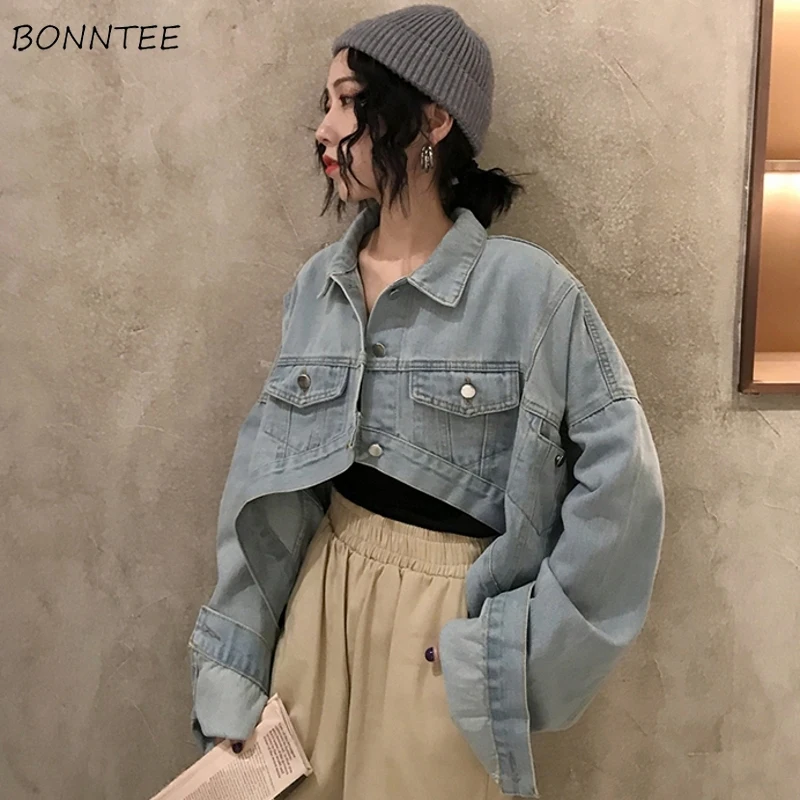 

Jackets Women Short Style Korean Retro Pockets Ladies All-match Loose Spring Autumn 2019 Chic Womens Denim Students Jacket Daily