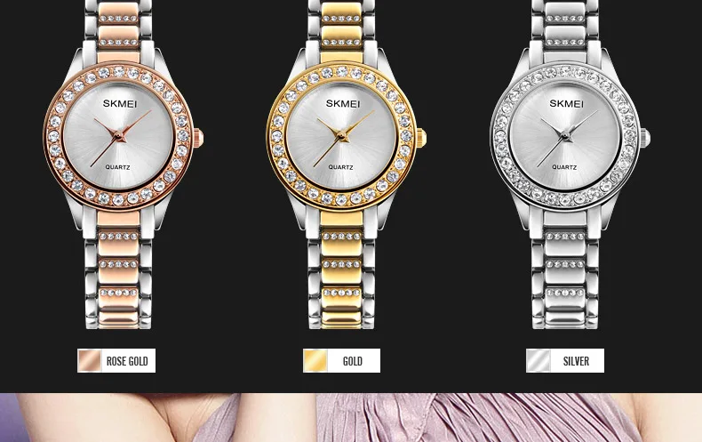 SKMEI модные женские часы, Роскошные Кварцевые часы с ремешком из нержавеющей стали, женские водонепроницаемые наручные часы 3 бар, Relogio Feminino 1262