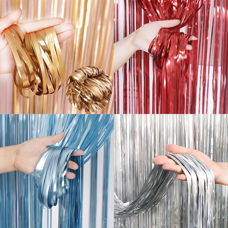 

1x2m Matte Gold Sliver Metallic Foil Fringe Shiny Rain Curtain Decor Birthday Wedding Decor Photography Background Supplies
