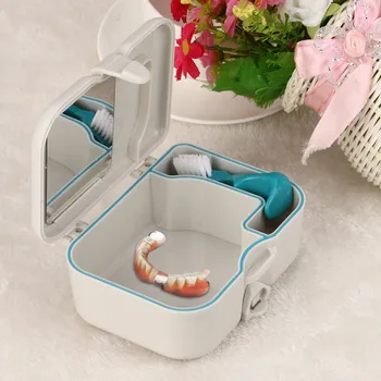 

Denture False Teeth Storage Box Case With Mirror and Clean Brush Dental Applianc Denture Bath Box Case Dental False Teeth Box