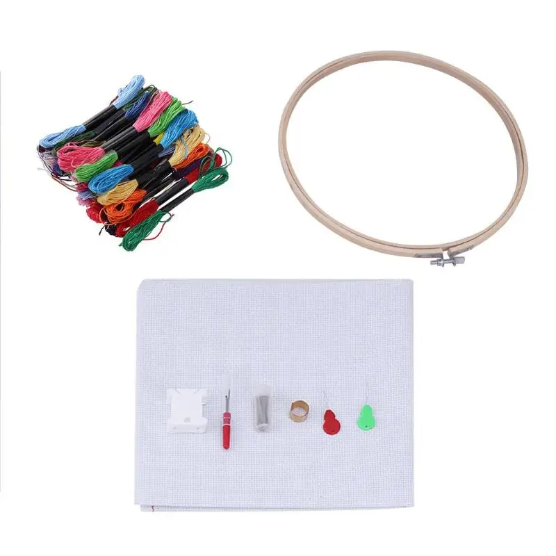 

Embroidery Hoops Frame with 50 Colors Cross Stitch Threads Bamboo Wooden Embroidery Hoop Rings for DIY Needle Craft Tools