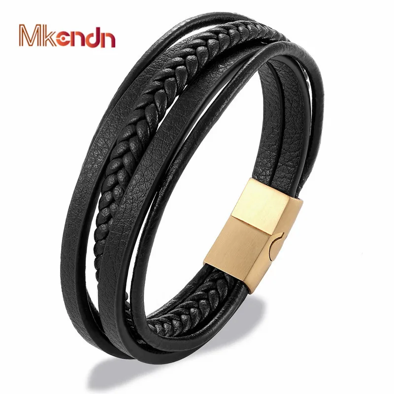 

MKENDN New Arrival Multilayers Handmade Braided Genuine Leather Bracelet & Bangle For Men Male Female Punk Jewelry Pulseras