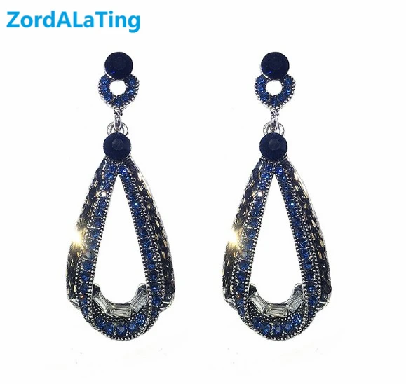 

S925 silver needle super flash water drop retro exaggerated rhinestone long earrings for women personality temperament eardrop