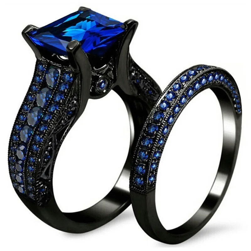 Его ее пара колец Черный Дракон 316L нержавеющая сталь принцесса огранка синий кубический цирконий обручальное кольцо набор