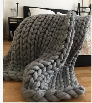 Мериносовая шерсть массивное вязаное шерстяное одеяло, рука вязаное одеяло, Шерсть бросок, бросок шерстяное одеяло 100 см* 120 см - Цвет: Серый