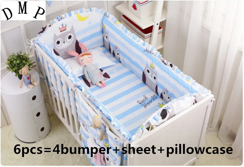 

Promotion! 6PCS Cotton for baby crib bedding sets package washable cotton soft thickening,include(bumpers+sheet+pillow cover)