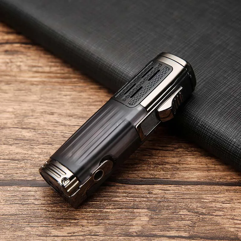 dark gray Мини прикуриватель удобный надувной бутан зажигалка с сигарные резаки креативный 3 прямой фонарь пламени турбо зажигалка - Цвет: dark gray
