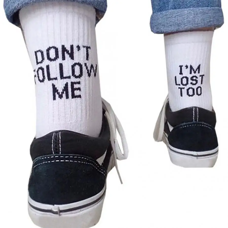 

Fashion Women Funny Cotton Socks Casual Word Letter Print Socks Message Hip Hop Skateboard Soft Socks Don't Follow Me Socks