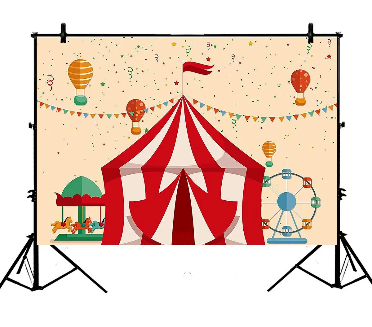 

5x7ft Cartoon Red White Stripes Circus Tent Birthday Party Polyester Photo Background Portrait Backdrop