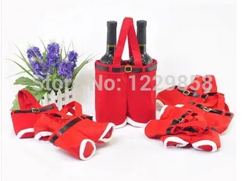 

200pcs/lot 35X25CM Large Size High Quality Christmas Gifts Decoration Santa Pants Bag For Wine Bottles Free shipping