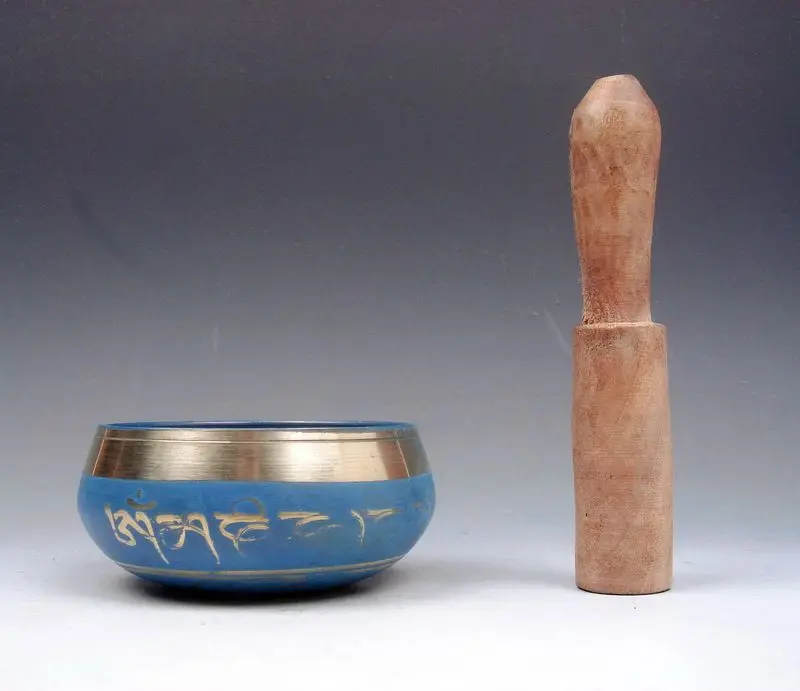 

Brass Gold Gilt Unique Chakra Singing Bowl Meditation Gongs BLUE hand hammered Mallet Antique Garden Decoration Silver Brass