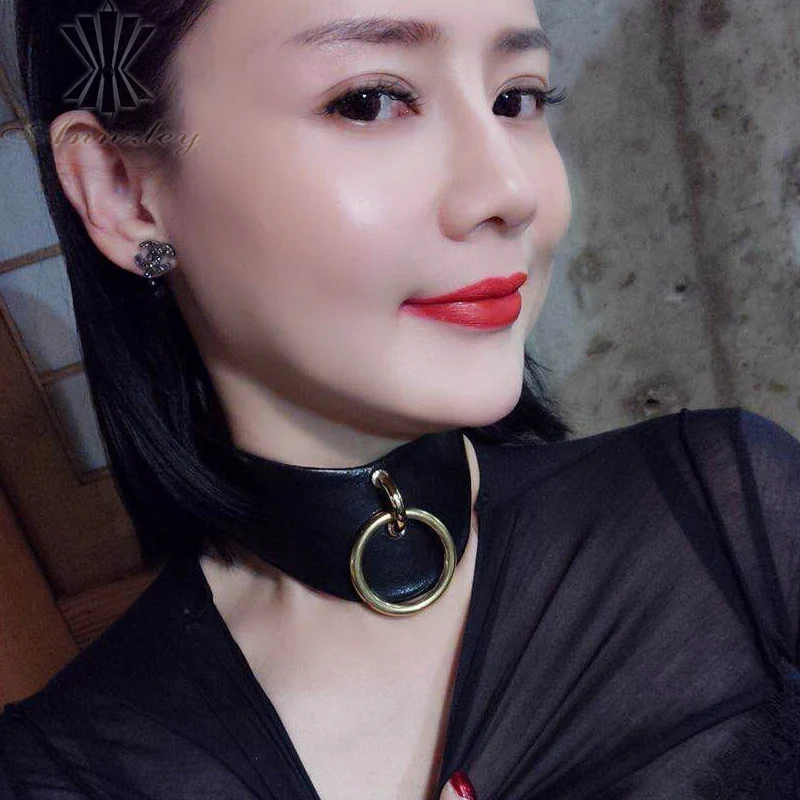 Genuine Leather Women Lady Gothic Punk Choker Collar Necklace Chain 2018 (9)