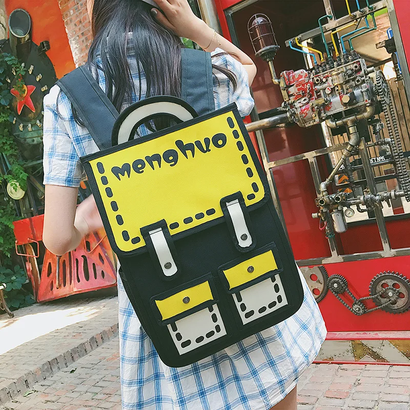 Menghuo 2017 New 3D Jump Style 2D Drawing Cartoon Paper Bag Comic Backpack Messenger Tote Fashion Cute Student Bag Bolos Mochila (56)