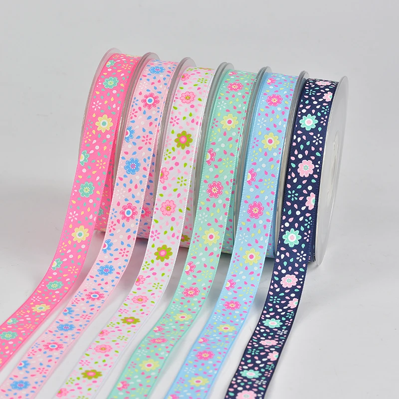 free shipping 10yards 1 " 25 mm flowers pattern ribbon pattern printed satin ribbonin Ribbons