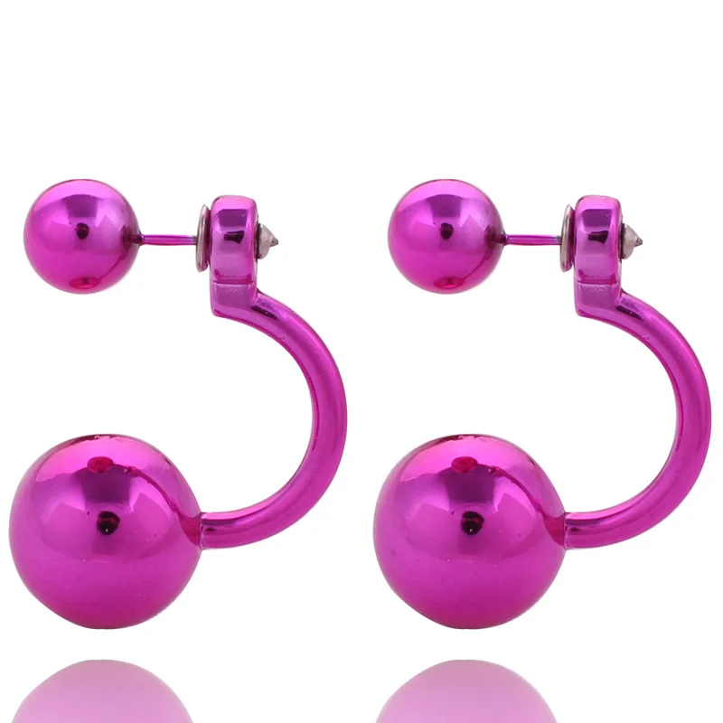 11 цветов, модные уникальные геометрические серьги из двух шариков, модные двухсторонние УФ блестящие жемчужные серьги-гвоздики для женщин