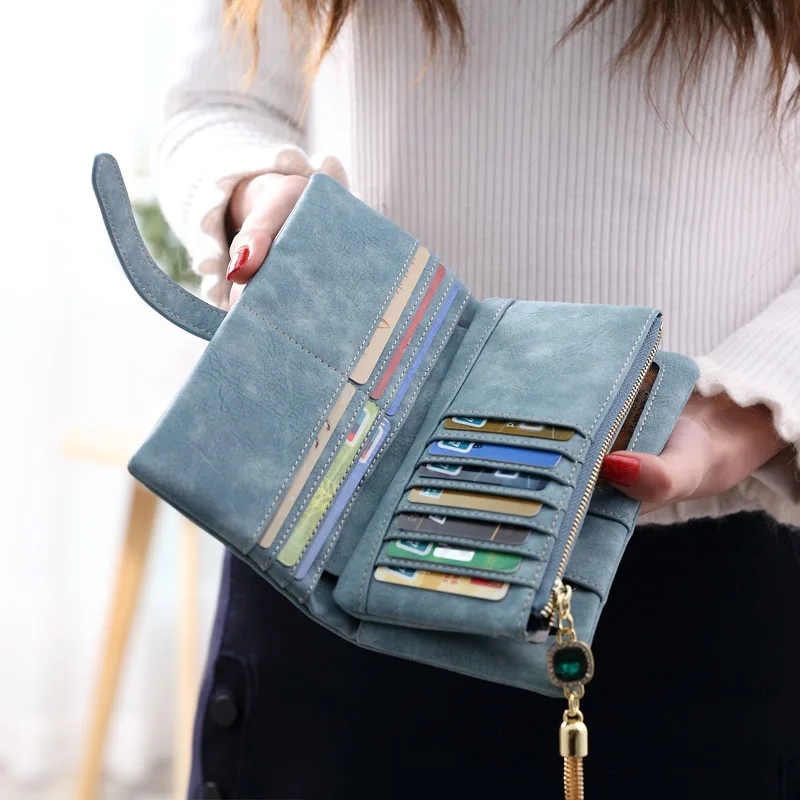

2018 Dull Polish Retro Leather Women Wallet Long Purse Vintage Solid Multiple Cards Holder Clutch Bags Fashion Standard Wallet
