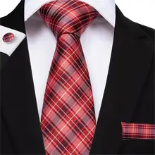 DiBanGu классический красный клетчатый галстук шелковые галстуки в полоску 160 см галстук носовой платок запонки галстук для мужчин деловой Свадебный галстук набор MJ-7515
