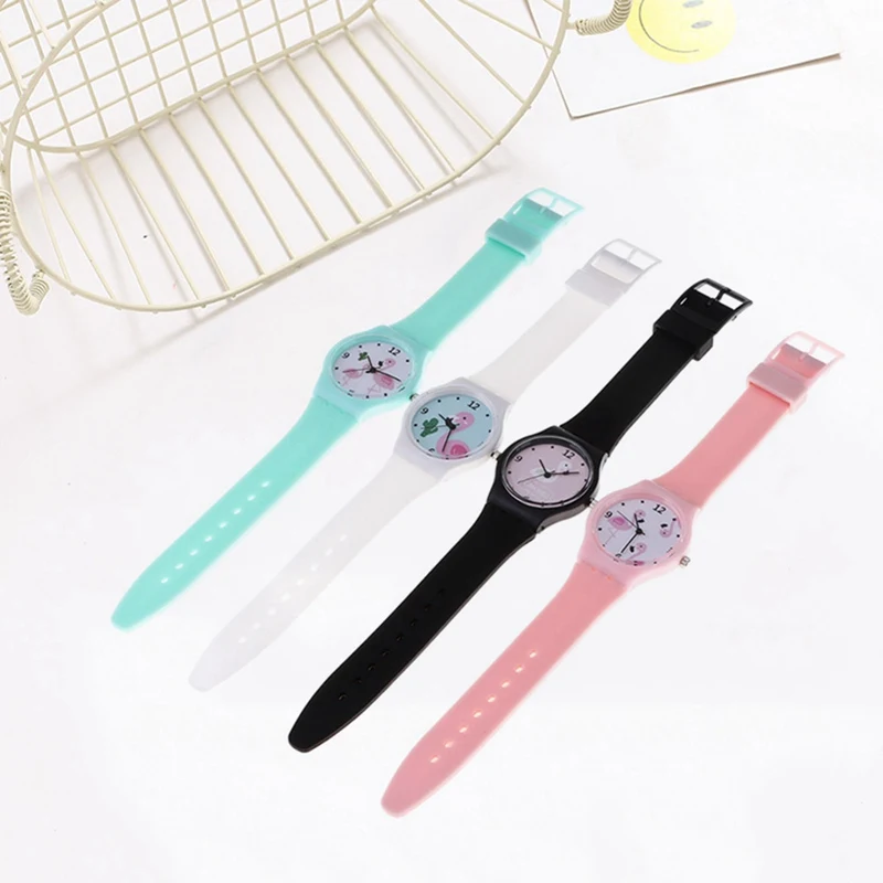 Новые силиконовые студенческие часы карамельного цвета для девочек, модные часы Flamingo, детские наручные часы с героями мультфильмов, Детские Кварцевые часы
