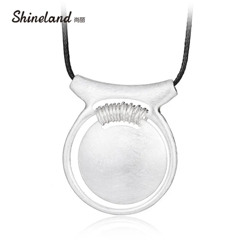 

Shineland Collier Femme Fashion Necklaces & Pendants PU Leather Rope Round Drawing Statement for Women Mujer Accessories Jewelry