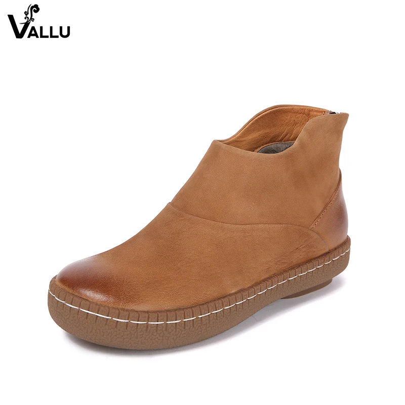 Round Toe Short Boots Women Shoes Cow Leather Back Zipper Lady Ankle Boots Low Heel Handmade Female Short Plush Winter Booties Round Toe Short Boots Women Shoes Cow Leather Back Zipper Lady Ankle Boots Low Heel Handmade Female Short Plush Winter Booties