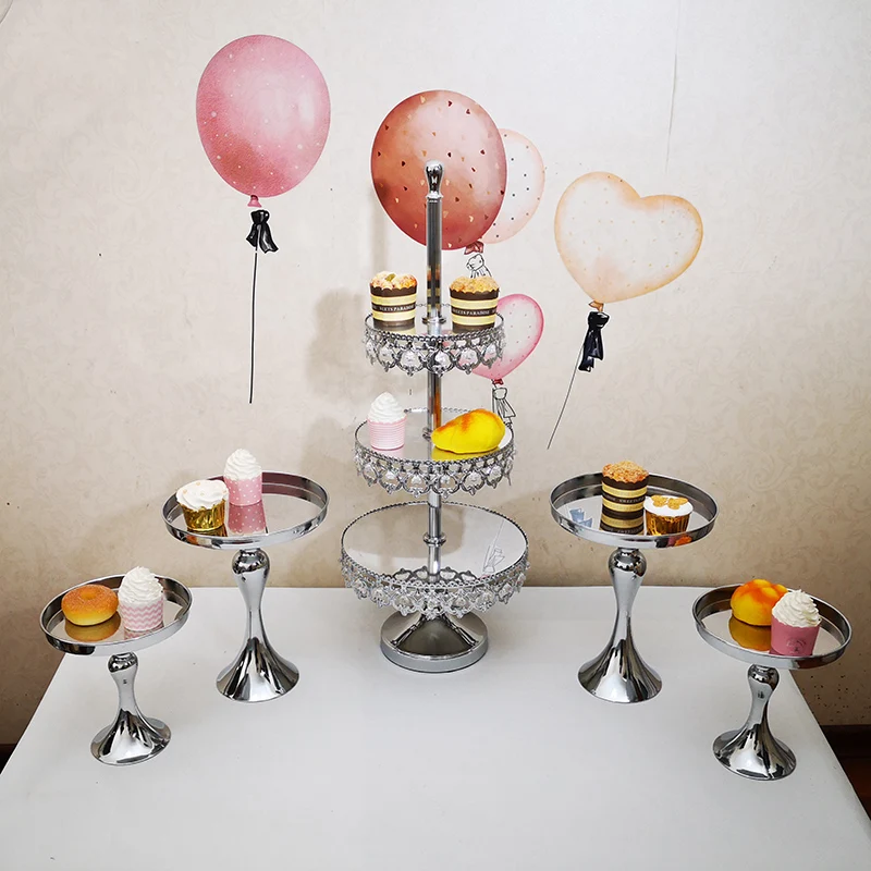 

5pcs Antique Gold Metal Cake Holder Cupcake Stand Wedding Plates Set