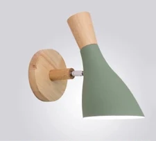 Настенный светильник из дерева Macarons, современный простой прикроватный светильник для спальни в скандинавском стиле, настенный светильник из цельного дерева - Цвет абажура: E Green