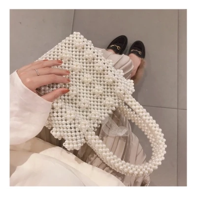

Hand-knitted pearls women handbag luxury Evening Bags Imitation Pearl Women Bag Shoulder Bags Clutch Bag Wedding Party Lady