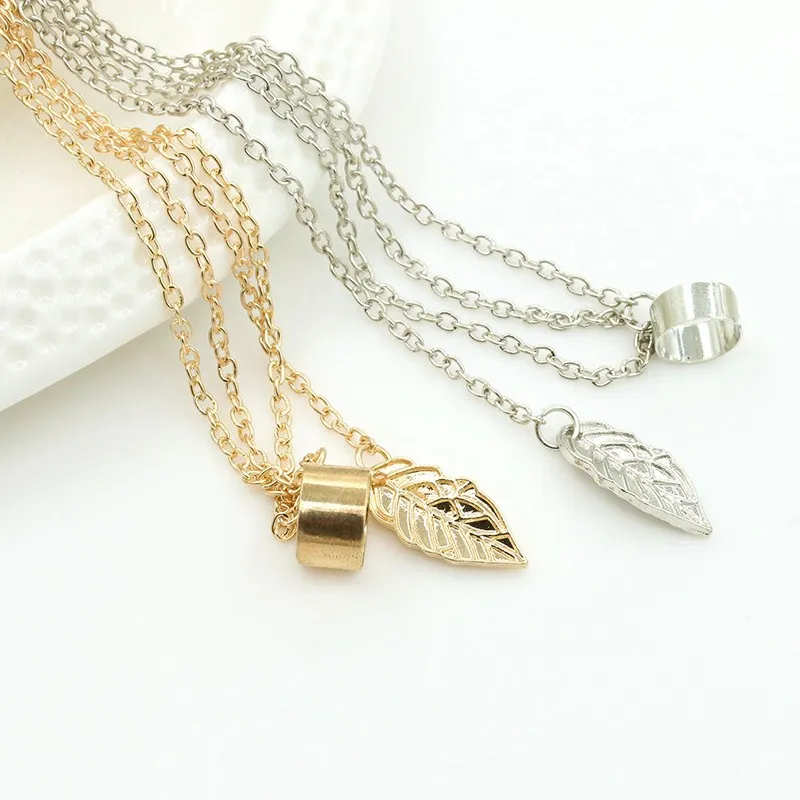 EK667-1pc-New-Punk-Mujer-Brincos-Girl-Leaf-Chain-Long-Tassel-Ear-Cuff-Clip-Earrings-For