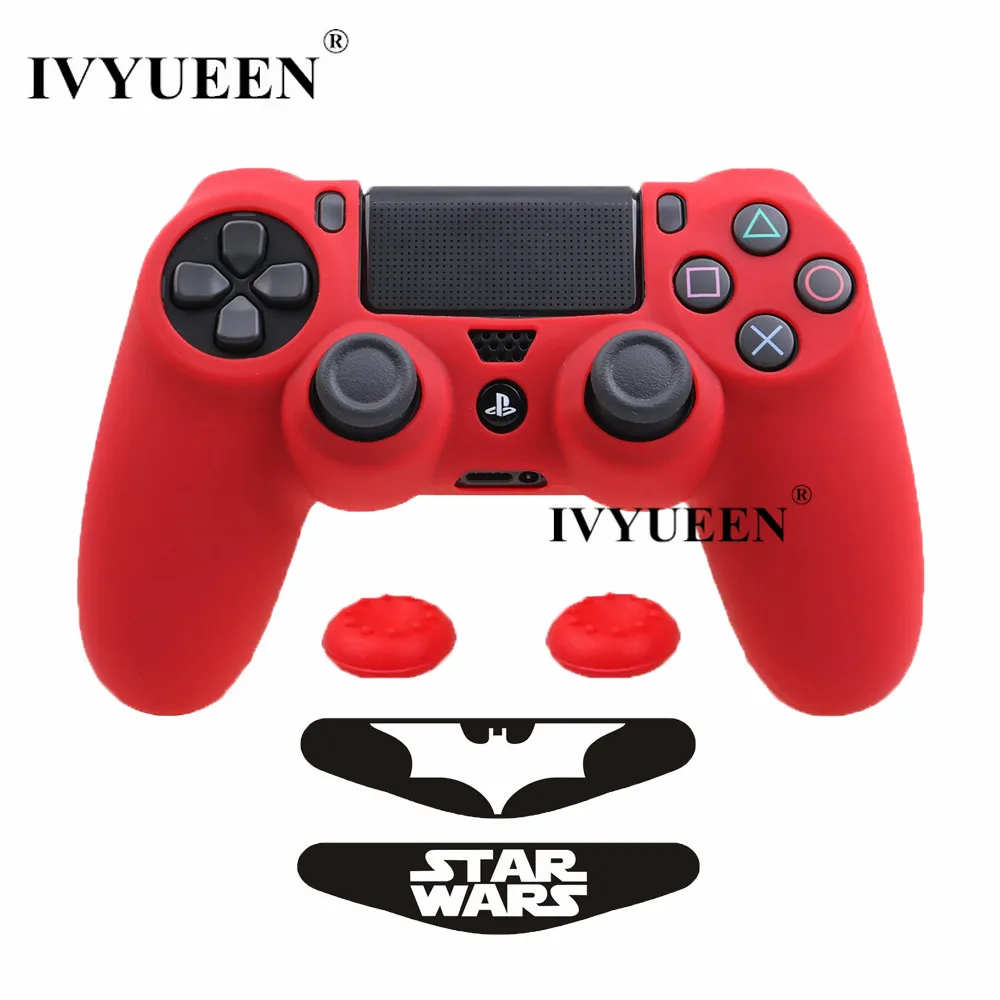 IVYUEEN 5 в 1 для Dualshock 4 PS4 Pro тонкий контроллер силиконовый гелевый Чехол для кожи+ палки с захватом для большого пальца+ 2 светодиодный стикер