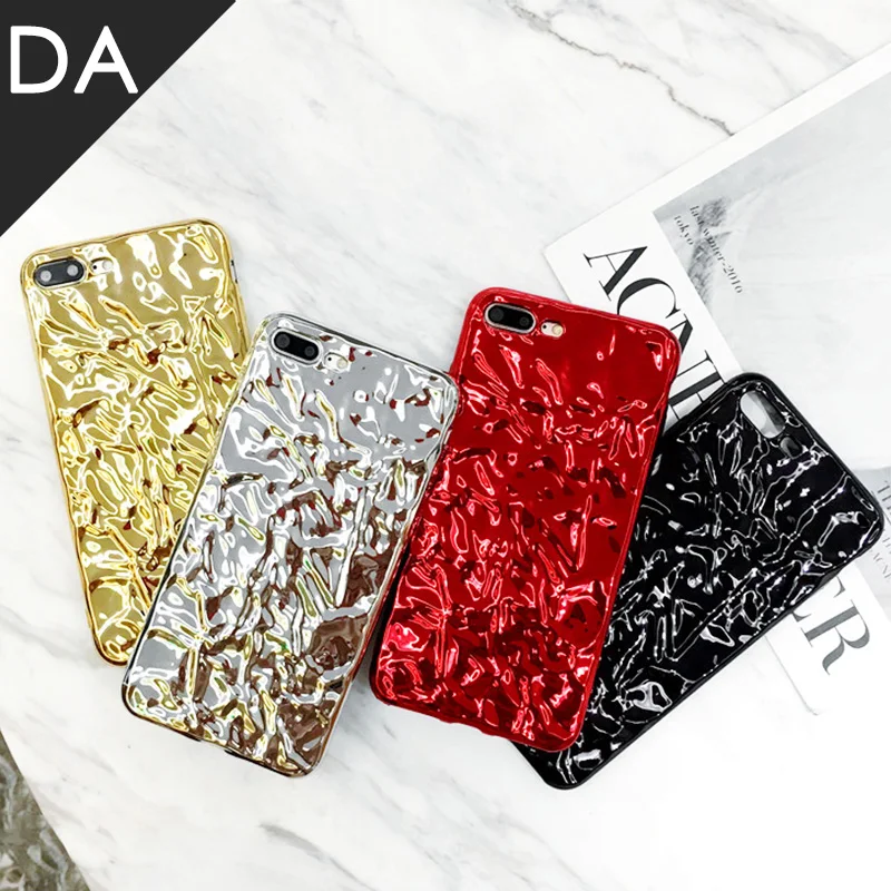 3D Stereo Irregular Folded Foil Design Soft Case for iPhone X 8 7 6S Plus Fashion Plating Visual Laser Glitter Glossy Back Cover
