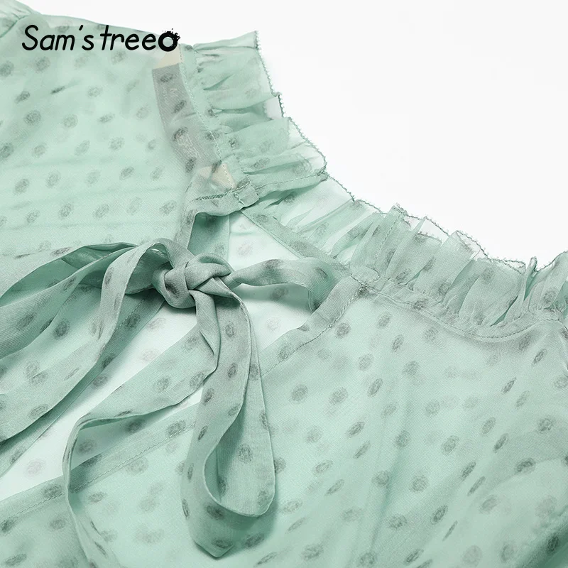 Samstree A-Line Dot Mint женские платья Летние повседневные женские праздничные платья модные кружевные сексуальные открытые вечерние женские платья