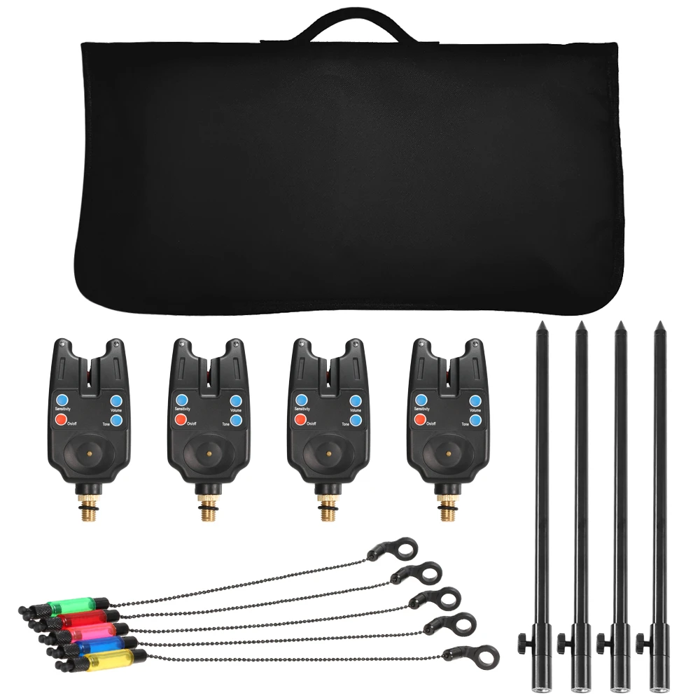 

Fishing Bait Alarm Set Digital Fishing Alert Kit Fishing Buzz Sticks Swingers Fishing Rod Rest Head Set with Portable Bag