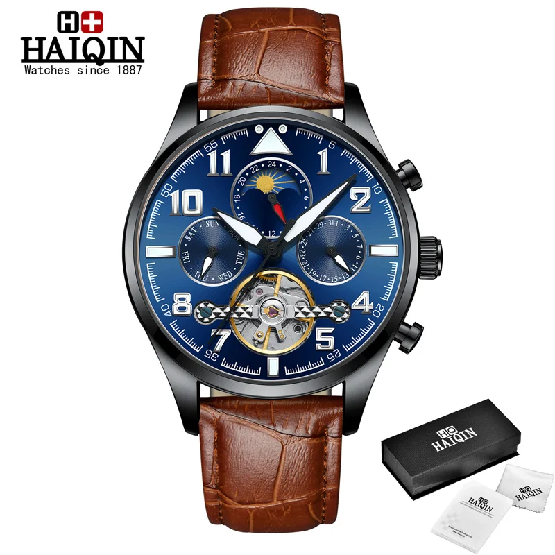 Black blue -LB HAIQIN, мужские часы, механические мужские часы, Топ бренд, Роскошные автоматические часы, мужские золотые наручные часы, мужские турбийон, Reloj hombres - Цвет: Black blue -LB