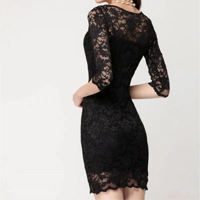 2017 Nuevo Estilo Caliente de Las Mujeres Mini Vestido de Encaje Vestidos de Fiesta Vestido Delgado Atractivo de Las Señoras Del O-cuello 3/4 de La Manga Ropa Mujer 2017 Nuevo Estilo Caliente de Las Mujeres Mini Vestido de Encaje Vestidos de Fiesta Vestido Delgado Atractivo de Las Señoras Del O-cuello 3/4 de La Manga Ropa Mujer