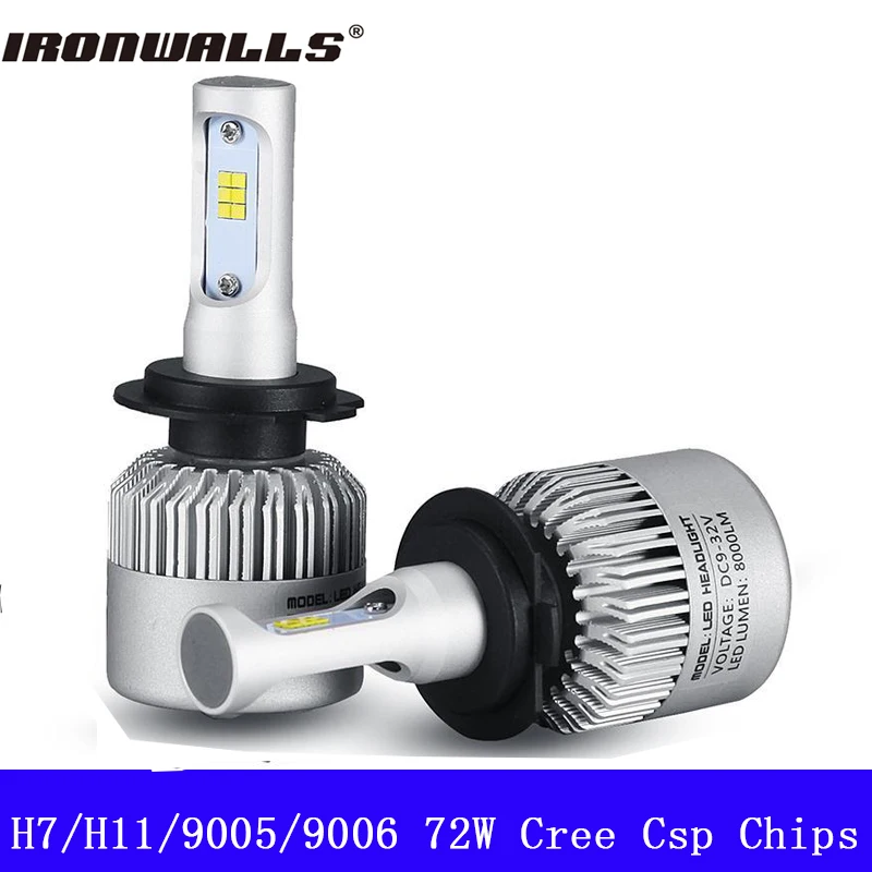 

Ironwalls Led H7 9005 9006 H11 Car Headlight Bulbs 72W Cree Csp Chips 6500K 8000Lm All-In-One Headlight Kit Fog Light DC 12/24V