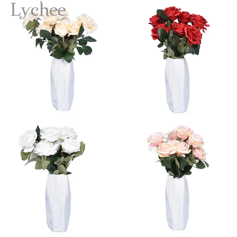 

Lychee 1 Bunch Artificial Rose Bouquet Multicolor Simulated Flowers Wedding Party Decors Home Hotel Decoration
