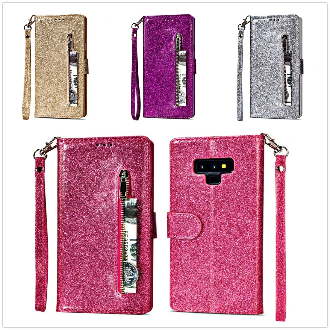 

S7 Edge Zipper Handbag Wallet for Samsung Note 9 Case Note 8 Phone Bag Leather Cover for Samsung Galaxy S9 S8 Plus Bling PU Case