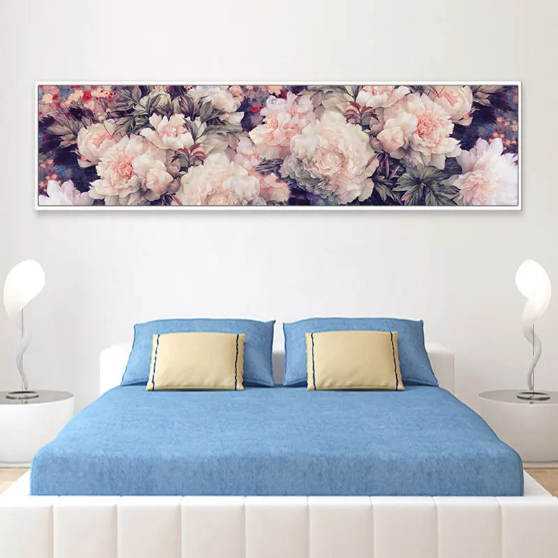 

DIY 100% Printed Unfinished Cross Stitch Patterns Sets Handmade Needlework Embroidery Kits Peony 120*35cm